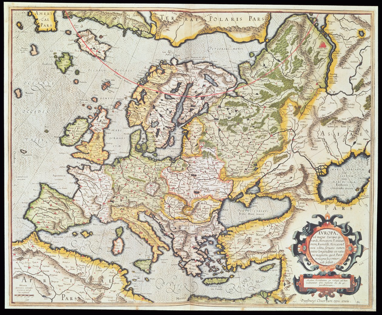 Európa térkép, 1554 körül (kézzel színezett metszet) alkotó: Gerardus Mercator
