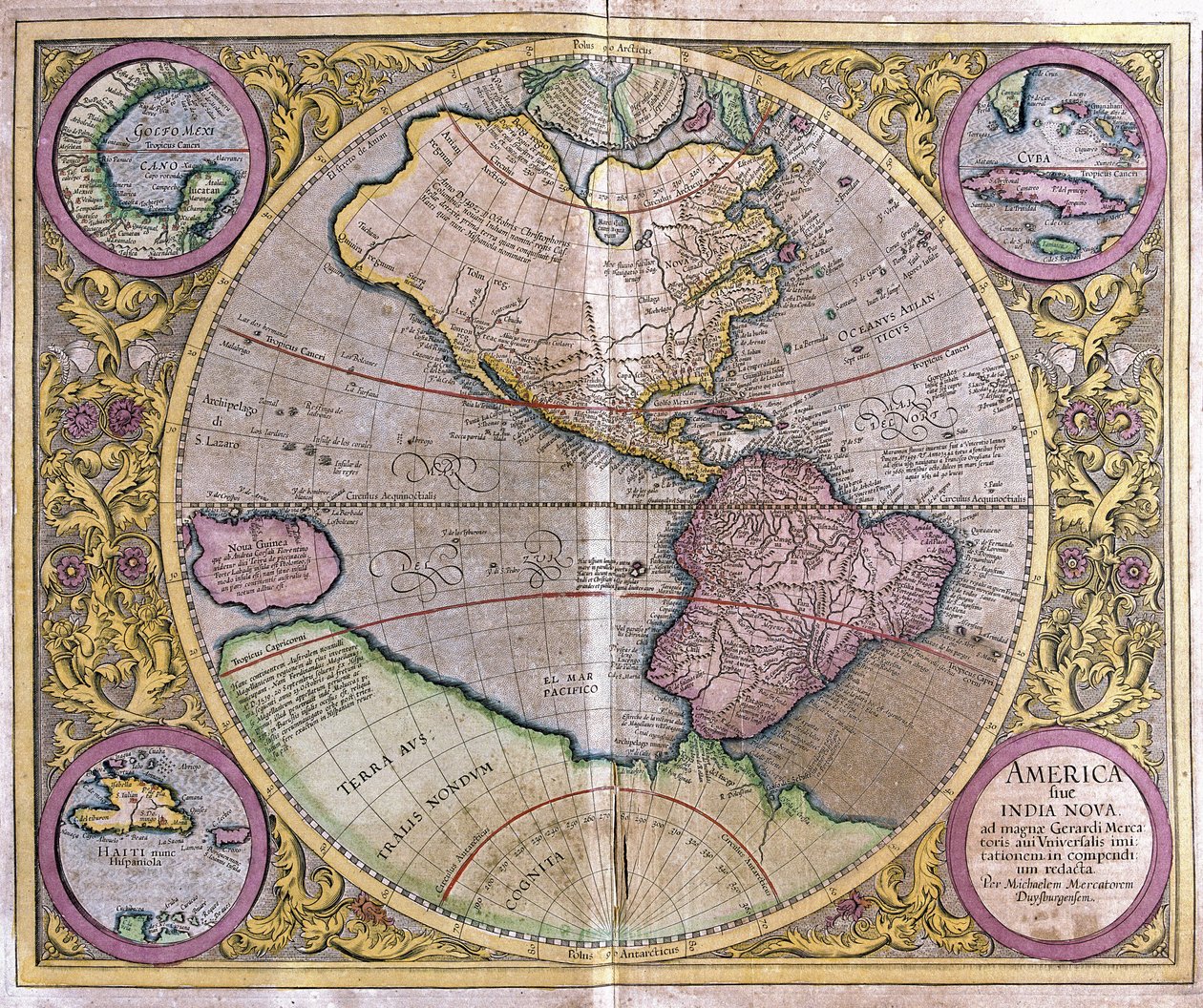 Észak- és Dél-Amerika és Új-Guinea alkotó: Gerardus Mercator