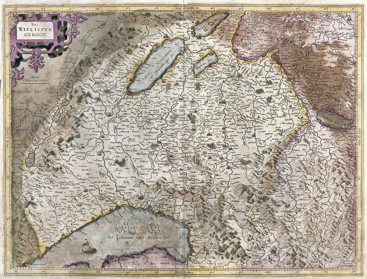 Genftől északkeletre, svájci (metszet alkotó: Gerardus Mercator