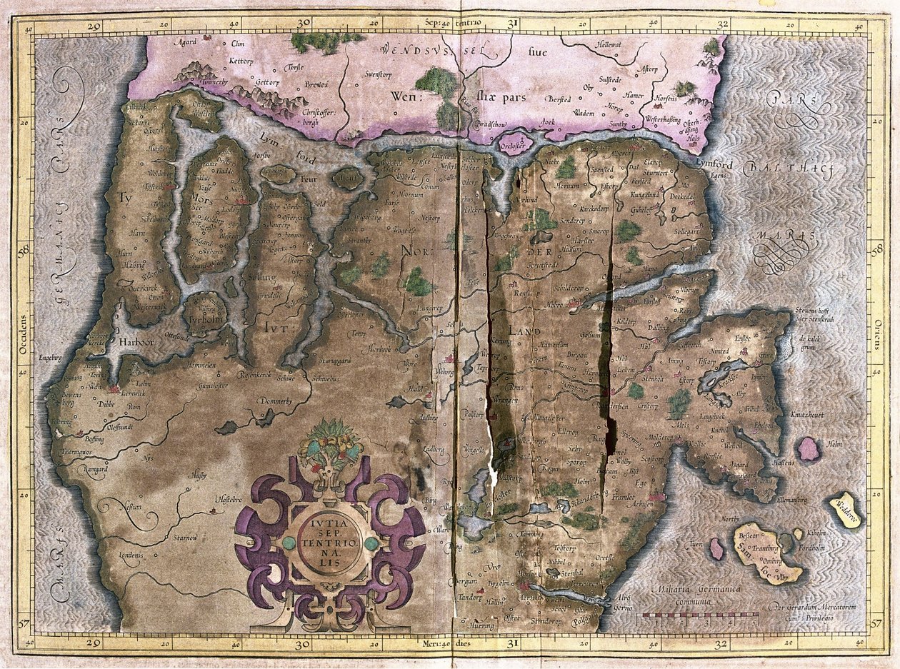 Jütland északi része, Skandinávia (metszet alkotó: Gerardus Mercator