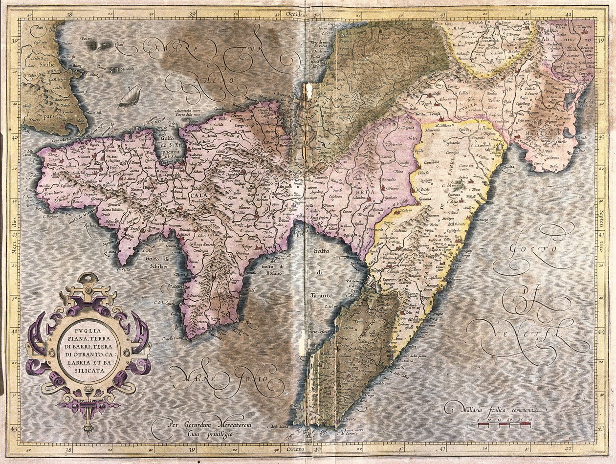 Puglia, Calabria és Basilicata, Olaszország (metszet alkotó: Gerardus Mercator