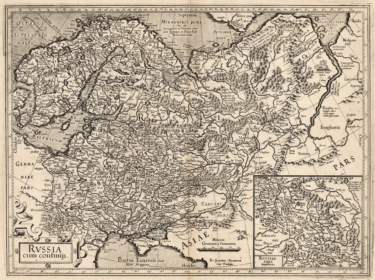 Oroszország cum Confinijs. Oroszország térképe, 1587. alkotó: Gerardus Mercator
