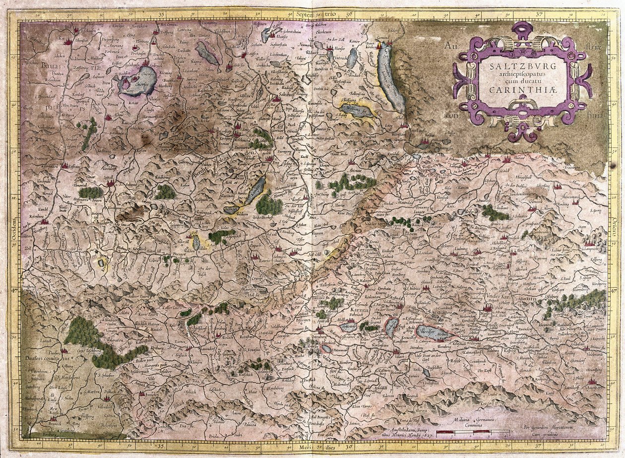 Salzburg és Karintia, Ausztria (metszet alkotó: Gerardus Mercator