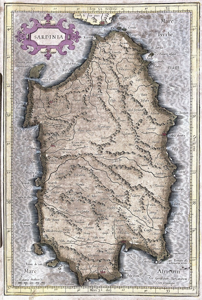 Szardínia, Olaszország (metszet alkotó: Gerardus Mercator