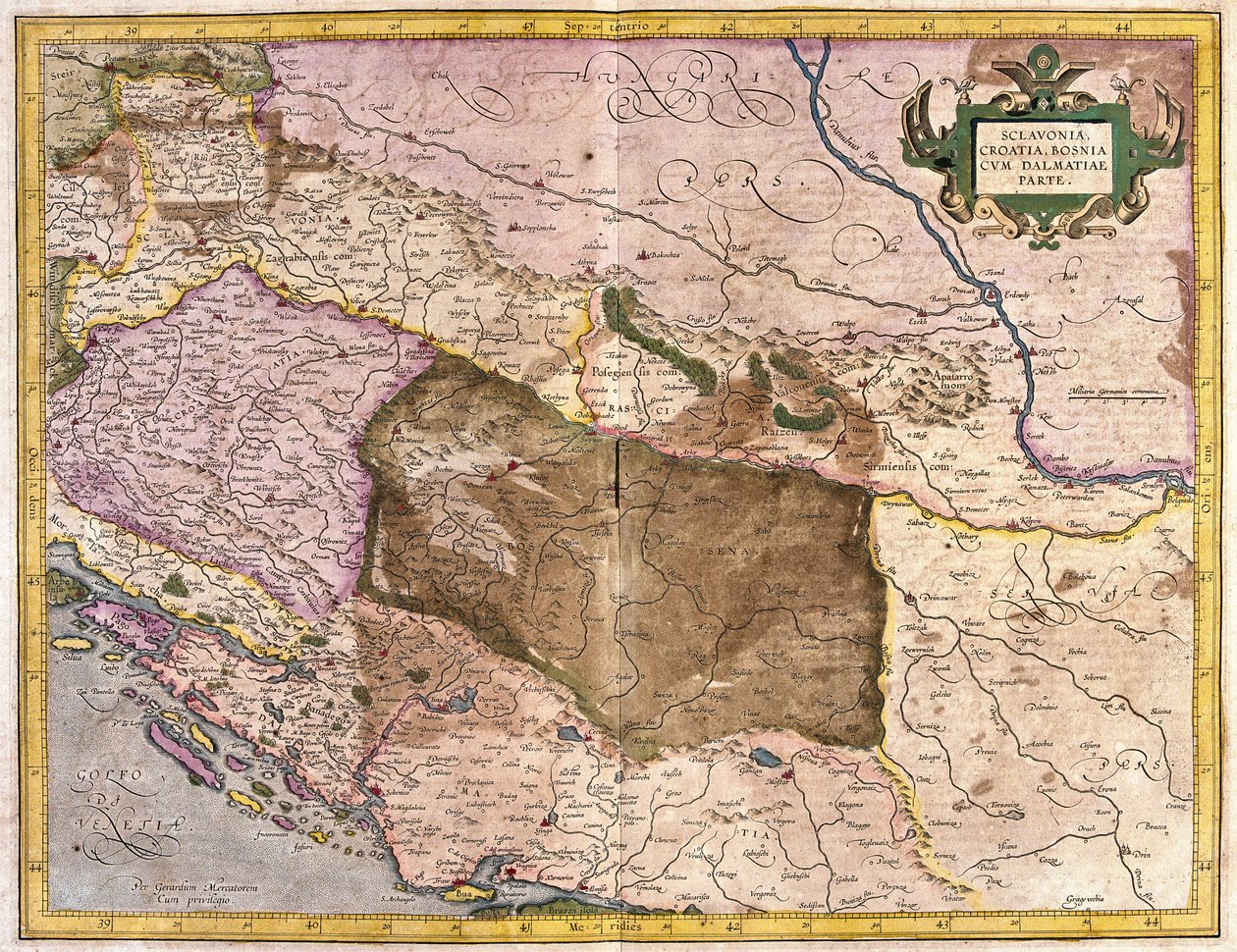 Szklavónia, Horvátország, Bosznia és Dalmácia (metszet alkotó: Gerardus Mercator