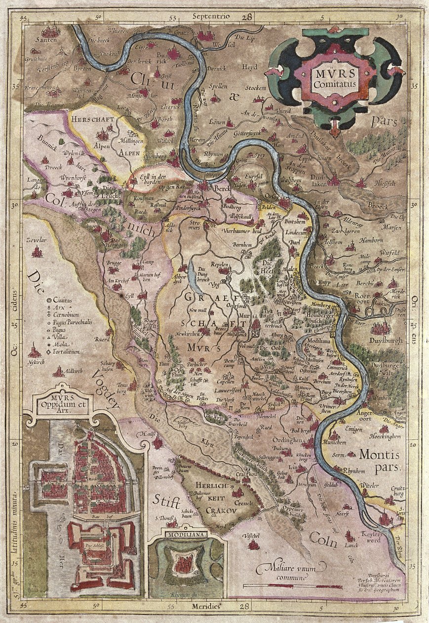 A Rajna folyása Vesztfáliában, Németországban (metszet alkotó: Gerardus Mercator