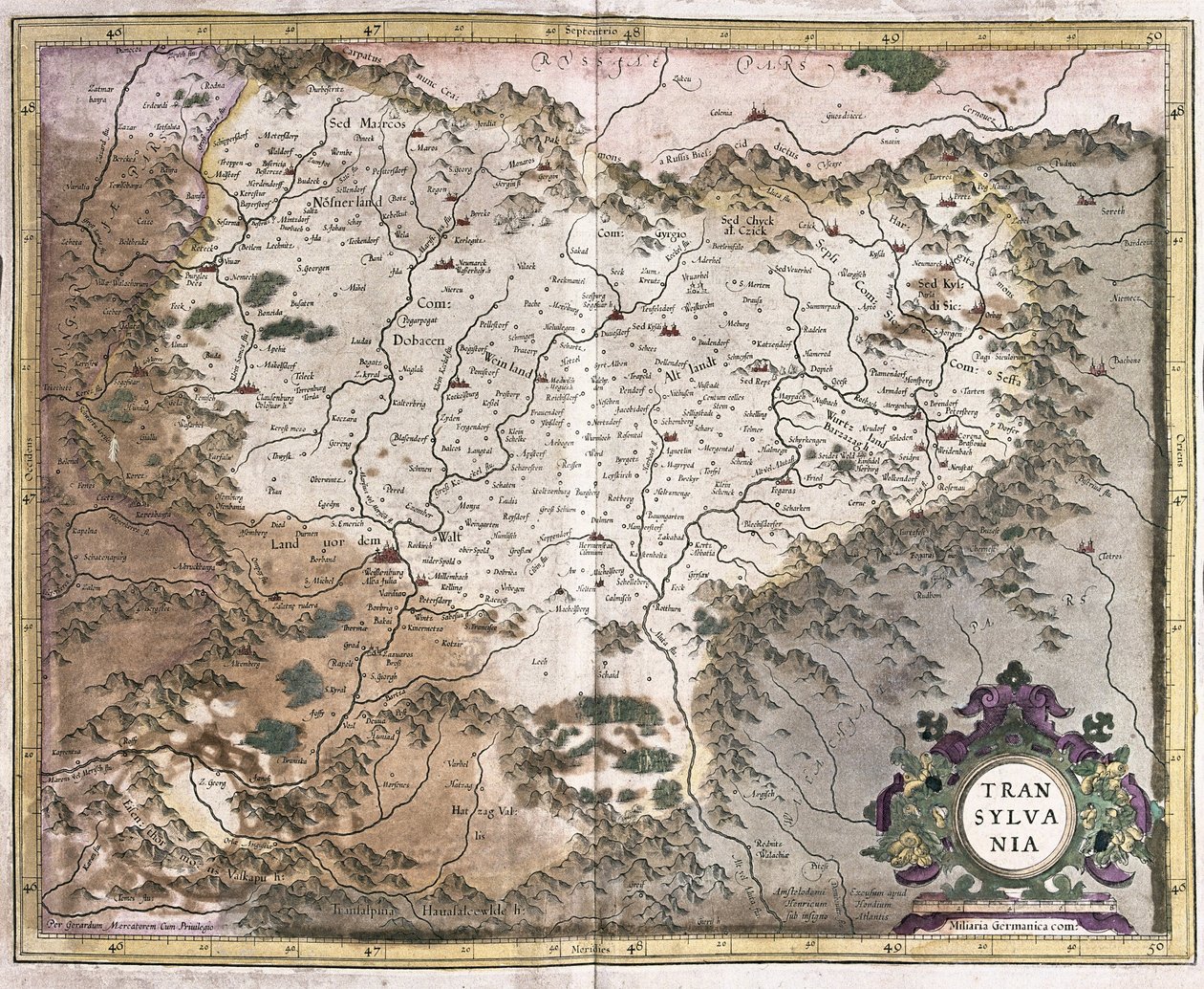 Erdély, Románia (metszet alkotó: Gerardus Mercator