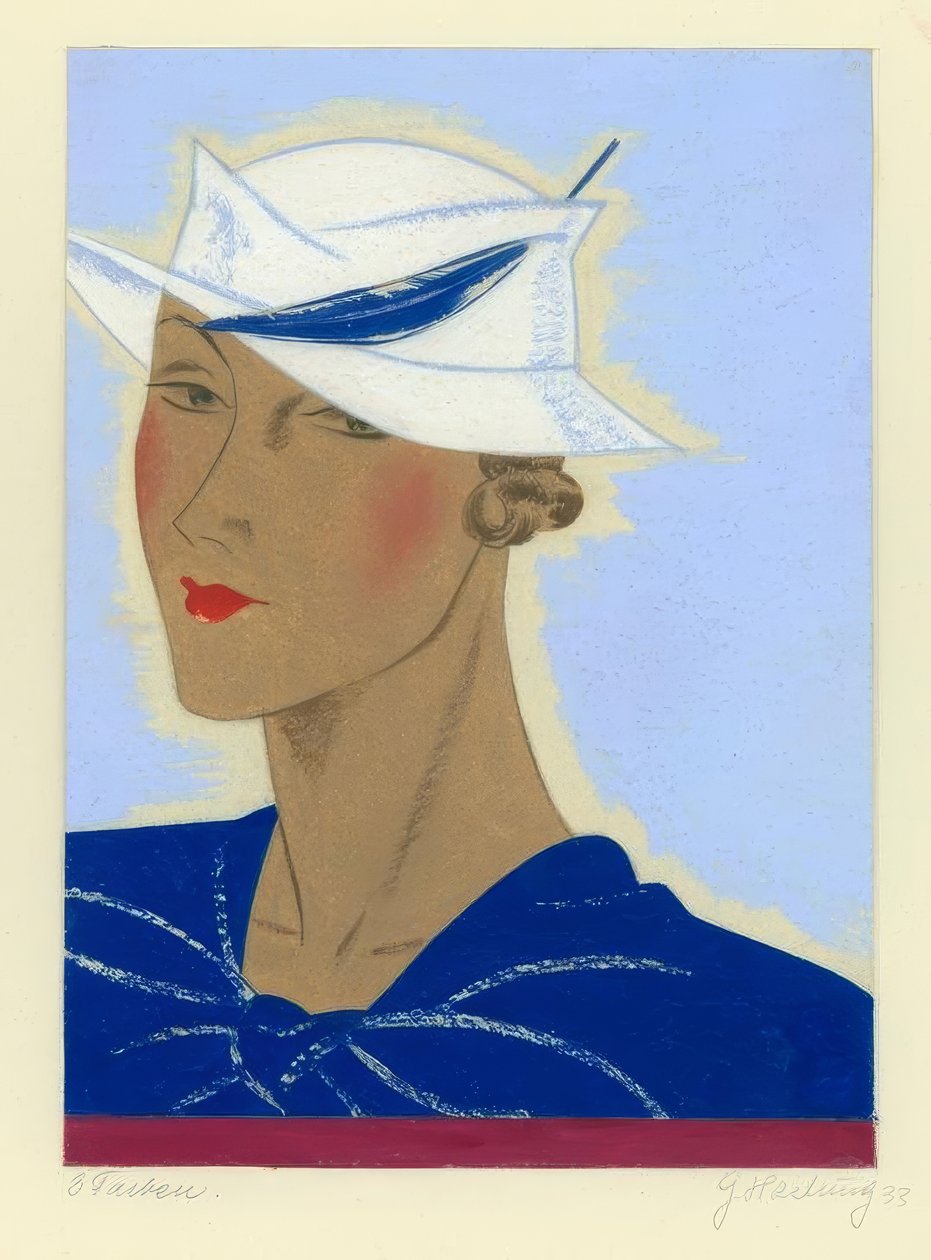 Női sapka kék tollal 1933 / G. Hartung alkotó: Gerd Hartung