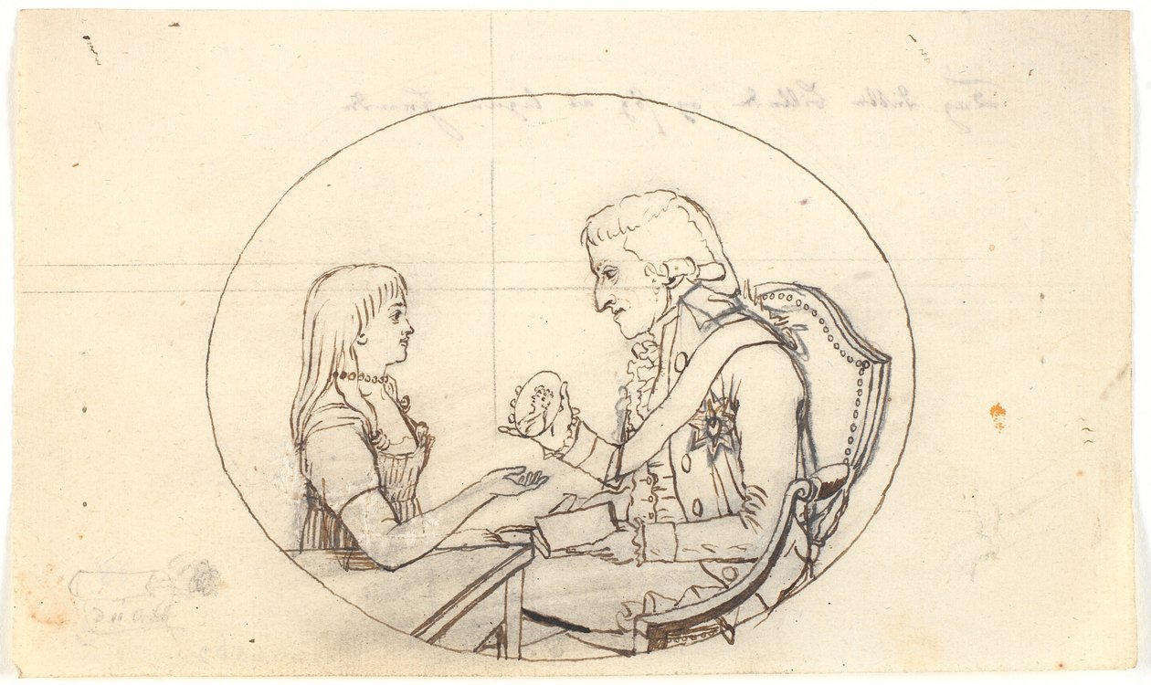 Frederik koronaherceg a koronaherceggel (VIII. kr.) Sofie Frederikke néhai koronahercegnő portréját mutatja. alkotó: Gerhard Ludvig Lahde