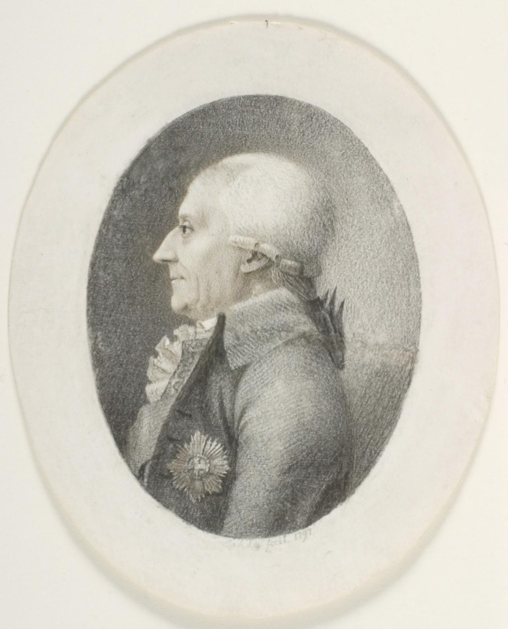 A.P. portréja Bernstorff, gróf, miniszterelnök (1735-1797). Mellkép. Profil a bal oldalon alkotó: Gerhard Ludvig Lahde