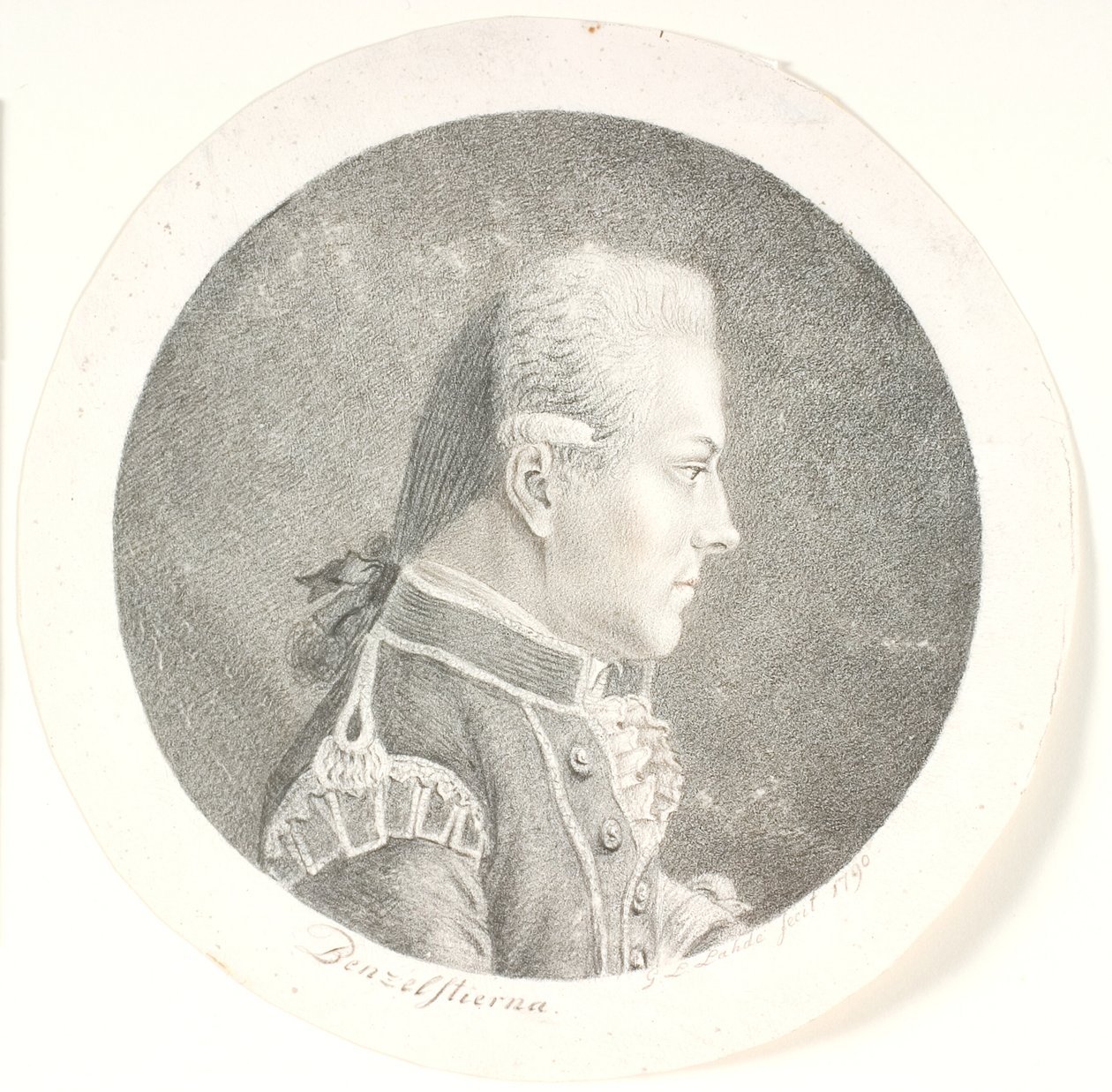 Lars Benzelstjerne svéd tengerésztiszt (1759-1808) portréja. Mellkép. Profil jobbra alkotó: Gerhard Ludvig Lahde