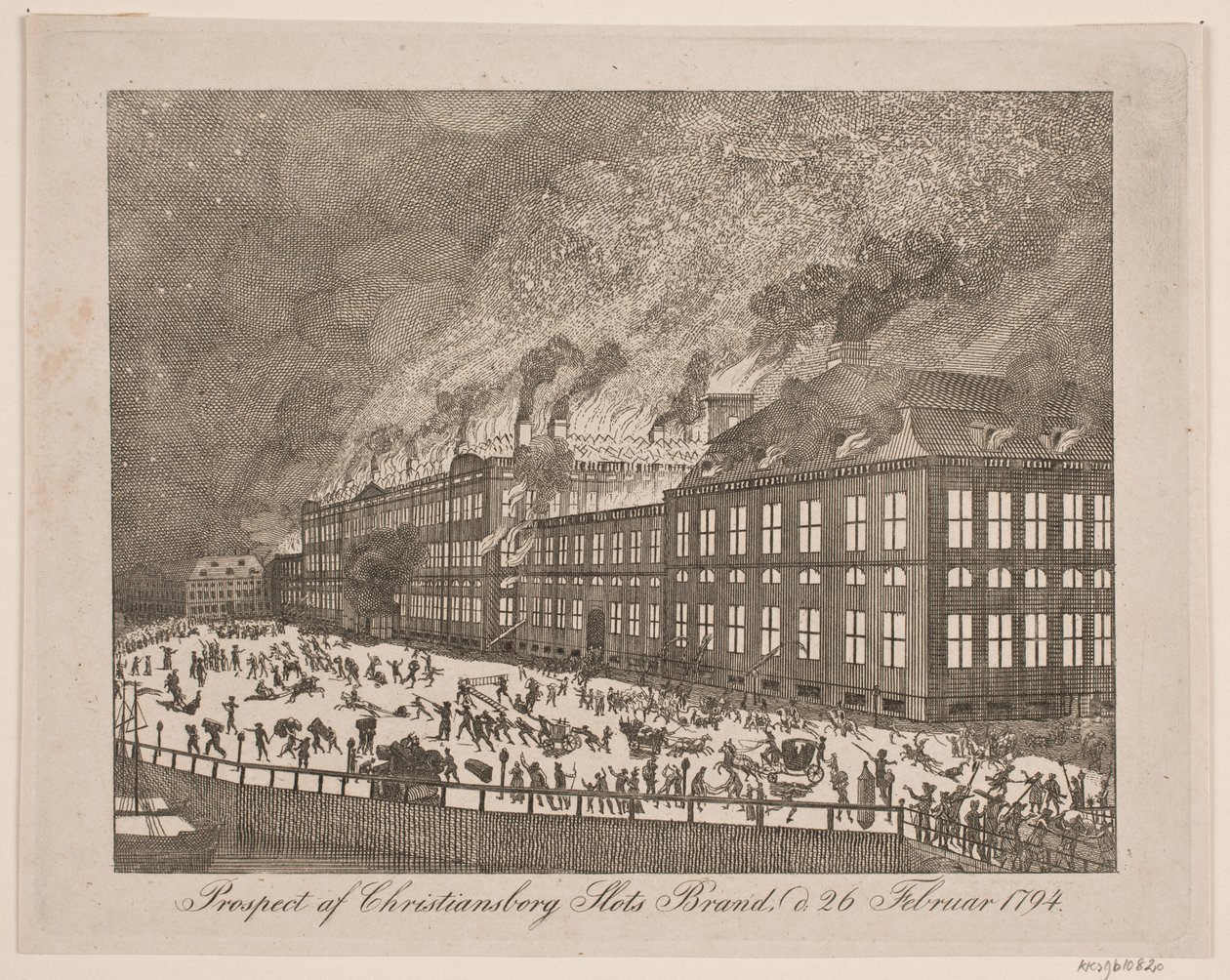 A Christiansborg kastély 1794. február 26-i tűzvészének tájékoztatója alkotó: Gerhard Ludvig Lahde