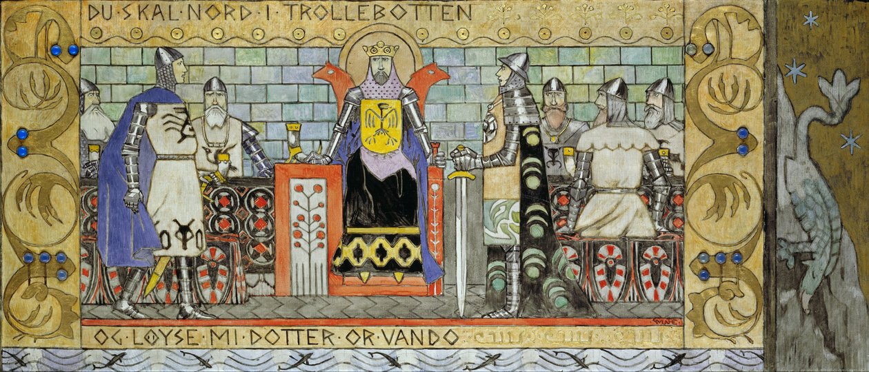Asmund a királyteremben - Munthe, Gerhard (1849-1929) - 1902-1904 - Olaj, vászon - 62,5x142,5 - Nemzeti Művészeti Múzeum, Oslo alkotó: Gerhard Peter Frantz Vilhelm Munthe