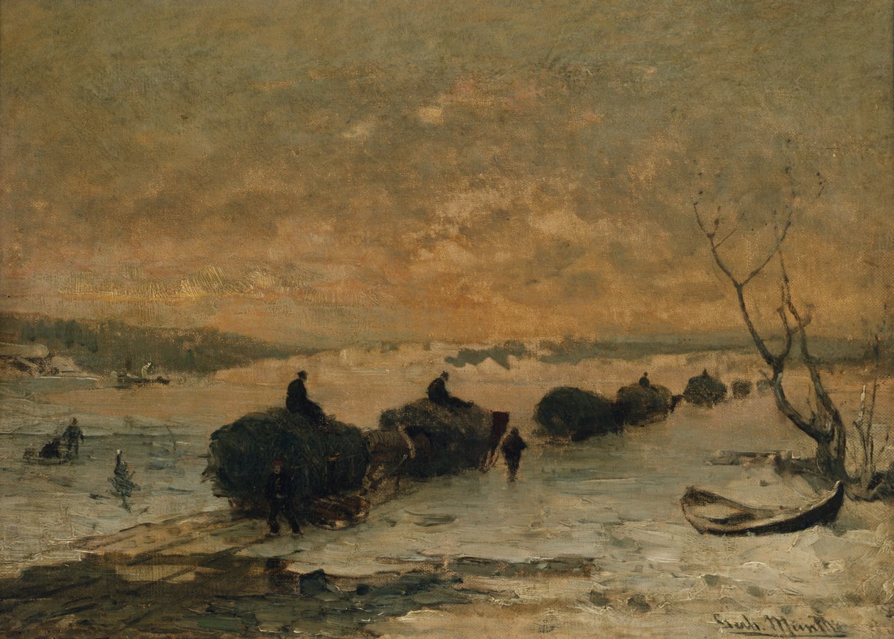Szénát hajtani a jégen, késő tél alkotó: Gerhard Peter Frantz Vilhelm Munthe