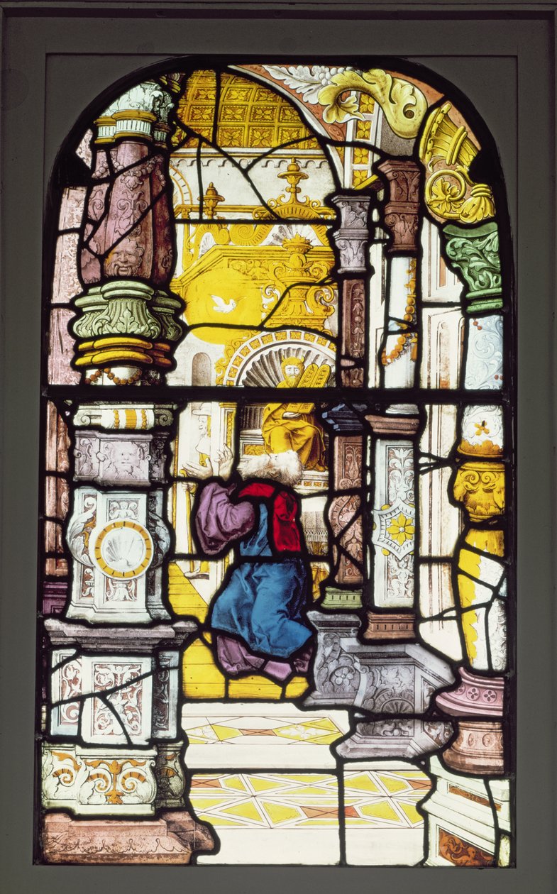 Simeon a templomban, amint a Szentlelket látja (ólomüveg) alkotó: Gerhard Remisch