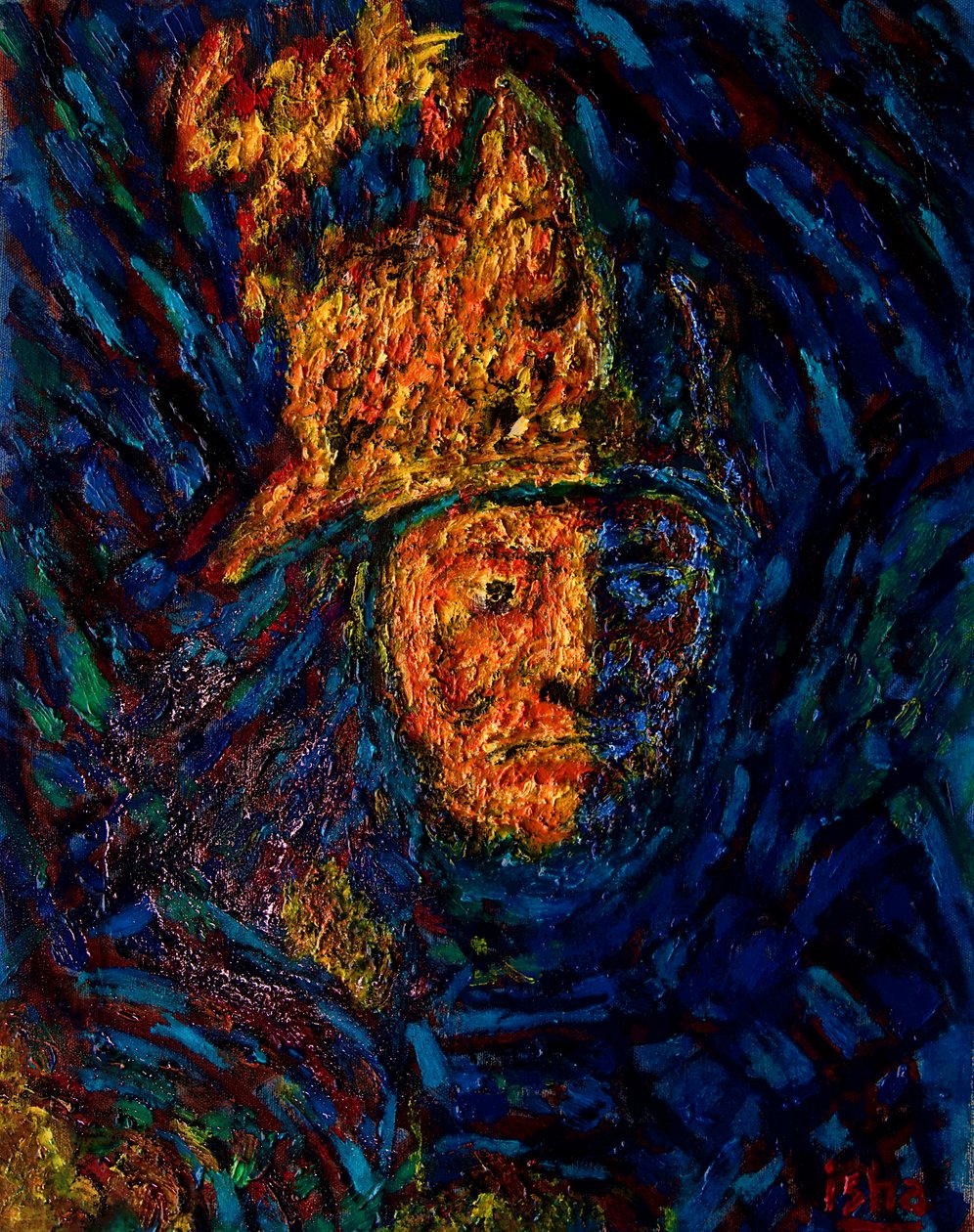 Sisakos aranyember Rembrandt után,2020 (olaj, vászon) alkotó: Gerhardt Isringhaus