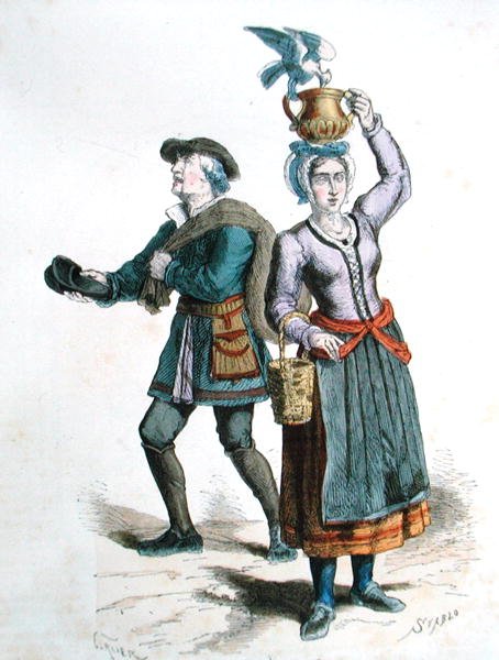 Tejkereskedő és cipőárus (színes metszet) alkotó: Gerlier (after)