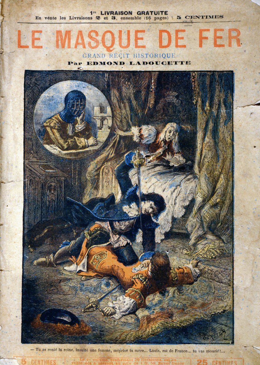 Le Masque de Fer, Edmond Ladoucette regényének borítója, részletekben megjelent a 19. század végén alkotó: Gerlier