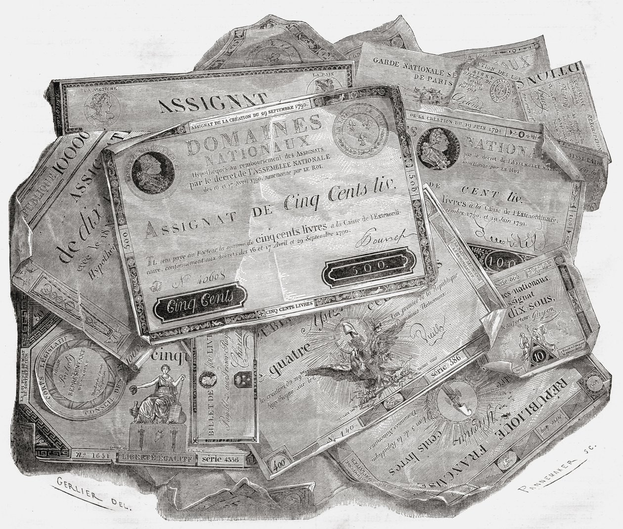 Stephane Pannemaker (1847-1930) gravírozott táblája Louis Blanc (1811-82) „Histoire de la Revolution Francaise” című művéből alkotó: Gerlier