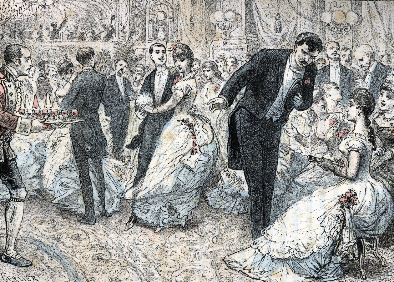 Társadalom és társasági élet: a bál 1880 körül (High Society and social life: the ball) metszet az „Élet szükségletei”-ből, Rengade alkotó: Gerlier Gerlier