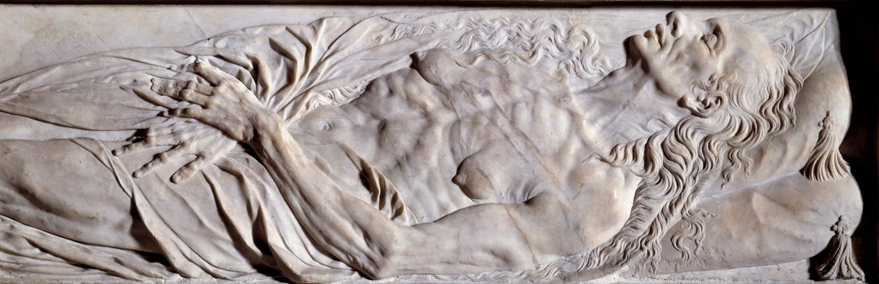 Valentine Balbiani (1518-1572), Rene de Birague felesége temetési emlékművének elemei. Alacsony dombormű márványból alkotó: Germain Pilon