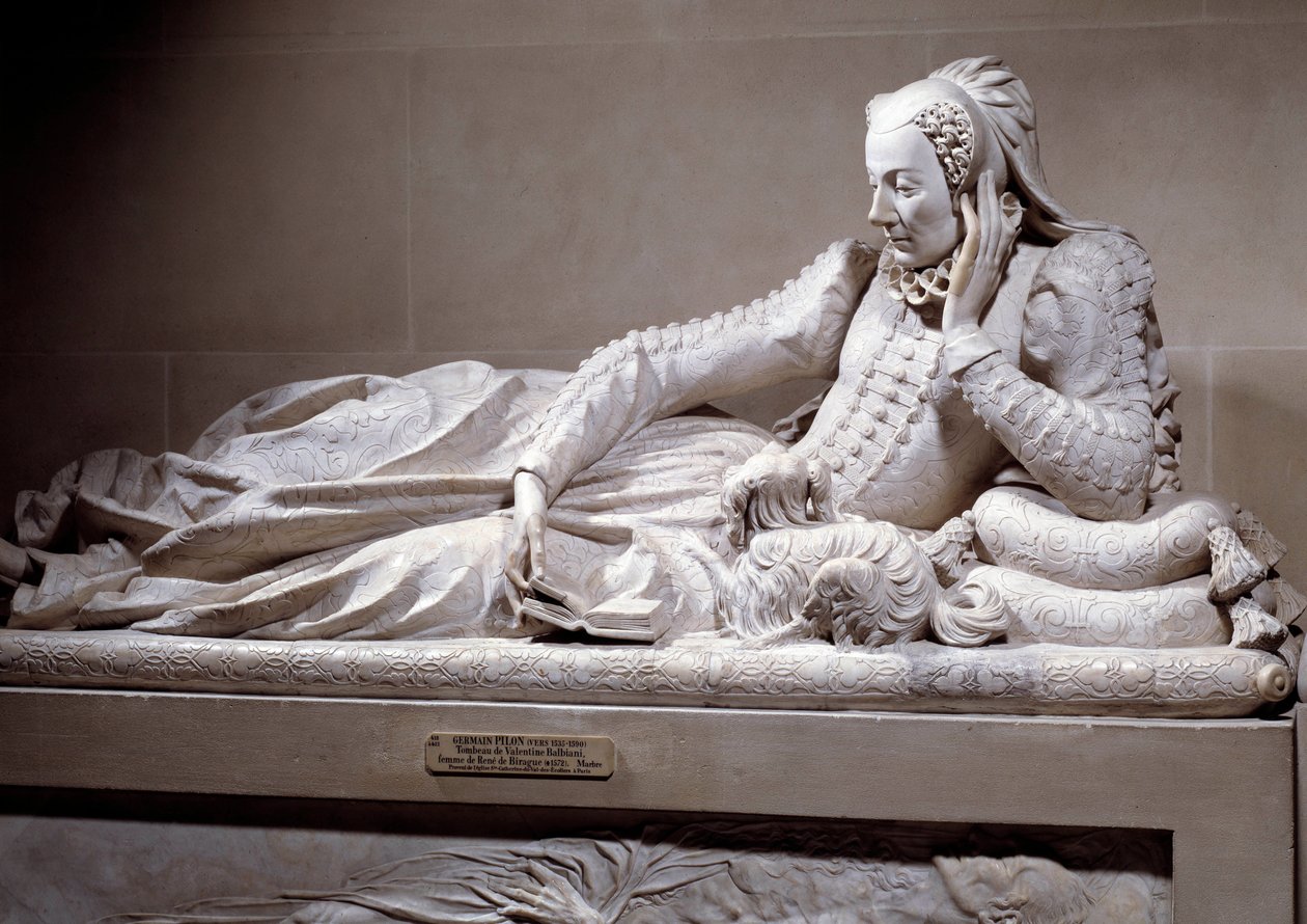 Temetési emlékmű: Jeanne Valentine Balbiani (1518-1572), Rene de Birague bíboros (1506-1583) francia kancellár feleségének sírja. Germain Pilon (1535 - 1590) márványszobra, 1573 körül. Párizs, Musee Du Louvre alkotó: Germain Pilon