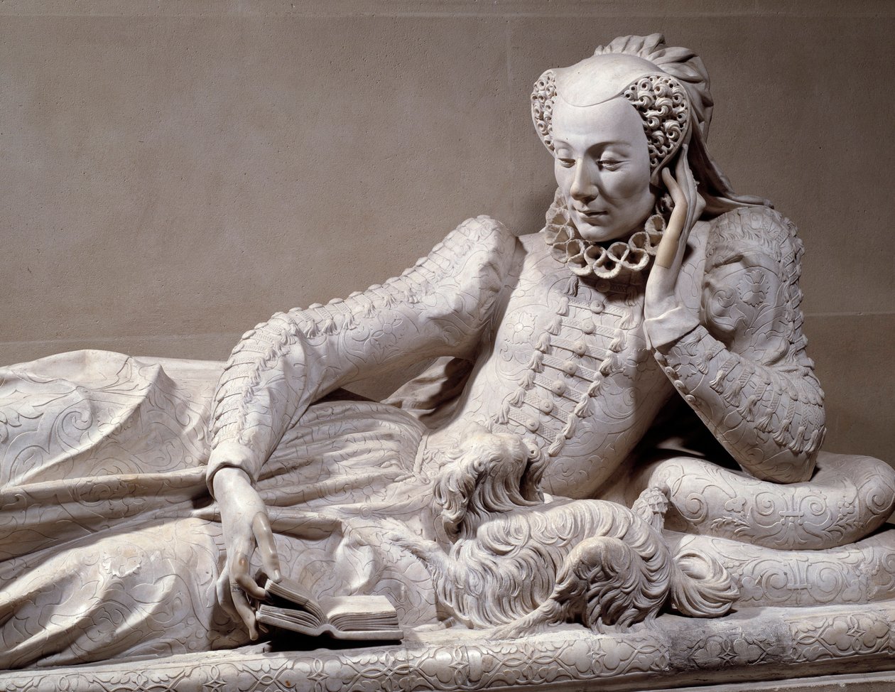 Temetési emlékmű: Jeanne Valentine Balbiani (1518-1572), Rene de Birague bíboros (1506-1583) francia kancellár feleségének sírja. Részlet. Germain Pilon (1535 - 1590) márványszobra, 1573 körül. Párizs, Musee Du Louvre alkotó: Germain Pilon