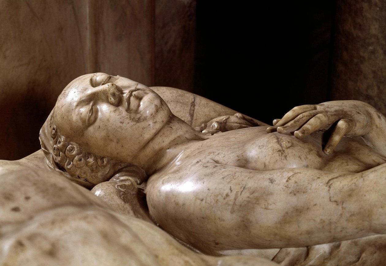 II. Henrik (1519-1559) és Catherine de Medici (1519-1589) temetési emlékműve, amelyet Germain Pilon (1535-1590) készített márványból. Részlet a francia királynőről. 1563-1572. A Rotonde des Valoisban található. Basszus alkotó: Germain Pilon