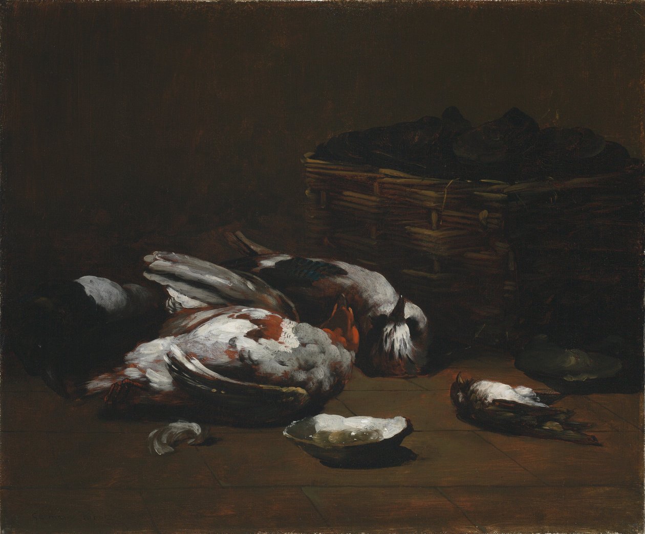Csendélet döglött madarakkal és egy kosár osztrigával, 1860 körül - 1880 (olaj, szövet) alkotó: Germain Ribot