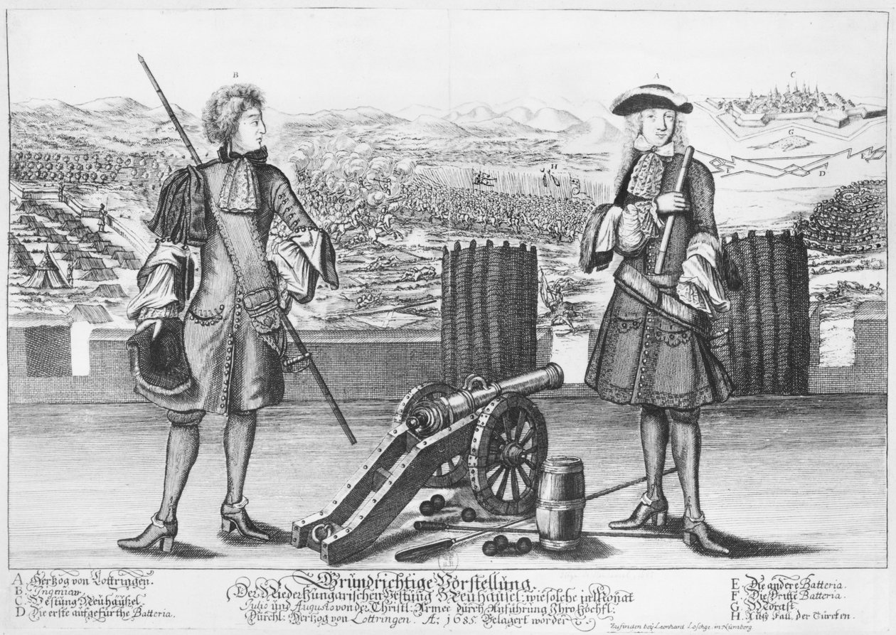 V. Károly, Lotaringia és Bar hercege egy mérnökkel a neuhauseli csatában a törökök ellen 1685 júliusában és augusztusában alkotó: German School