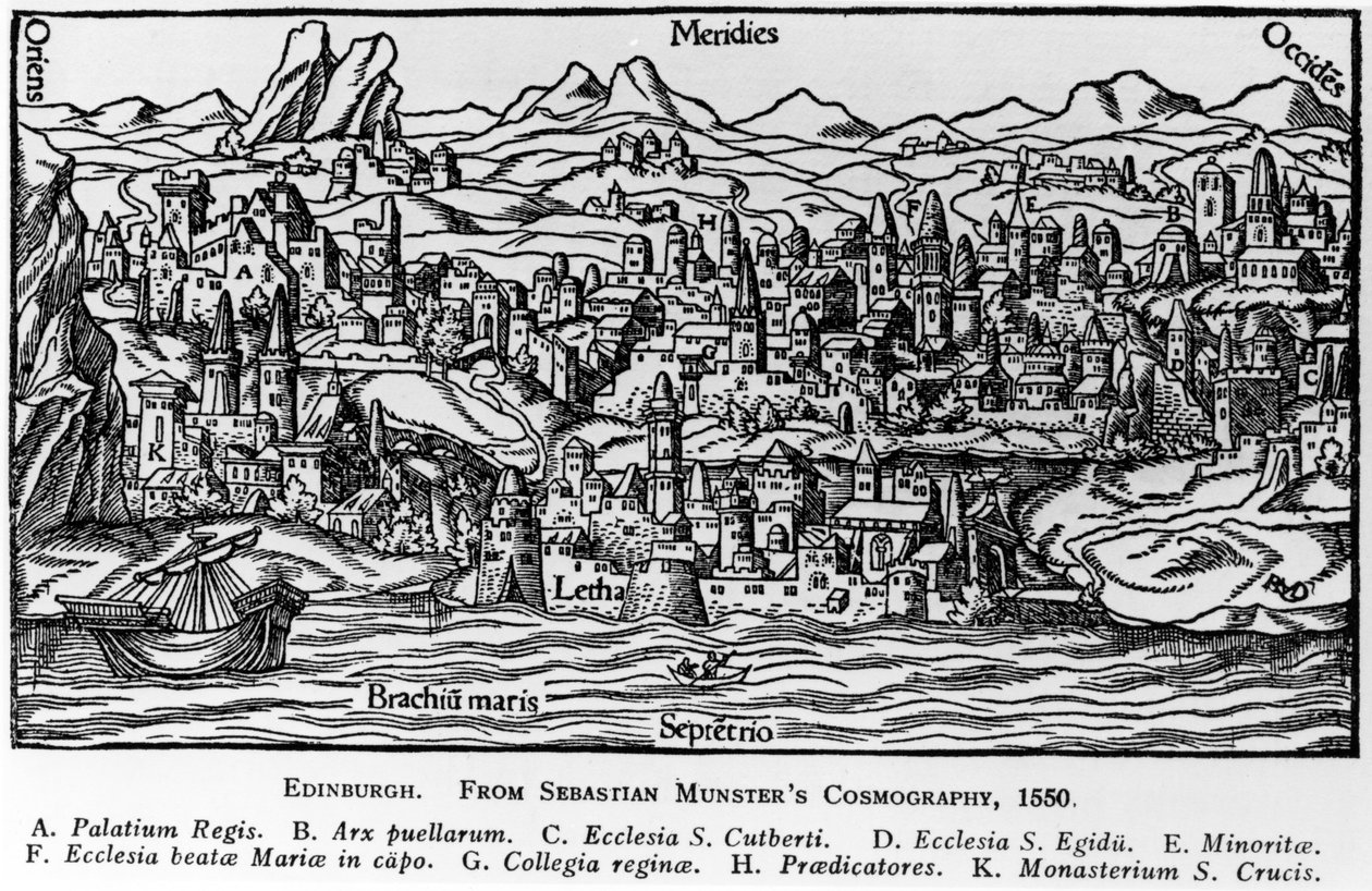 Edinburgh, illusztráció Sebastian Munster „Cosmographia” című művéből, 1550 alkotó: German School