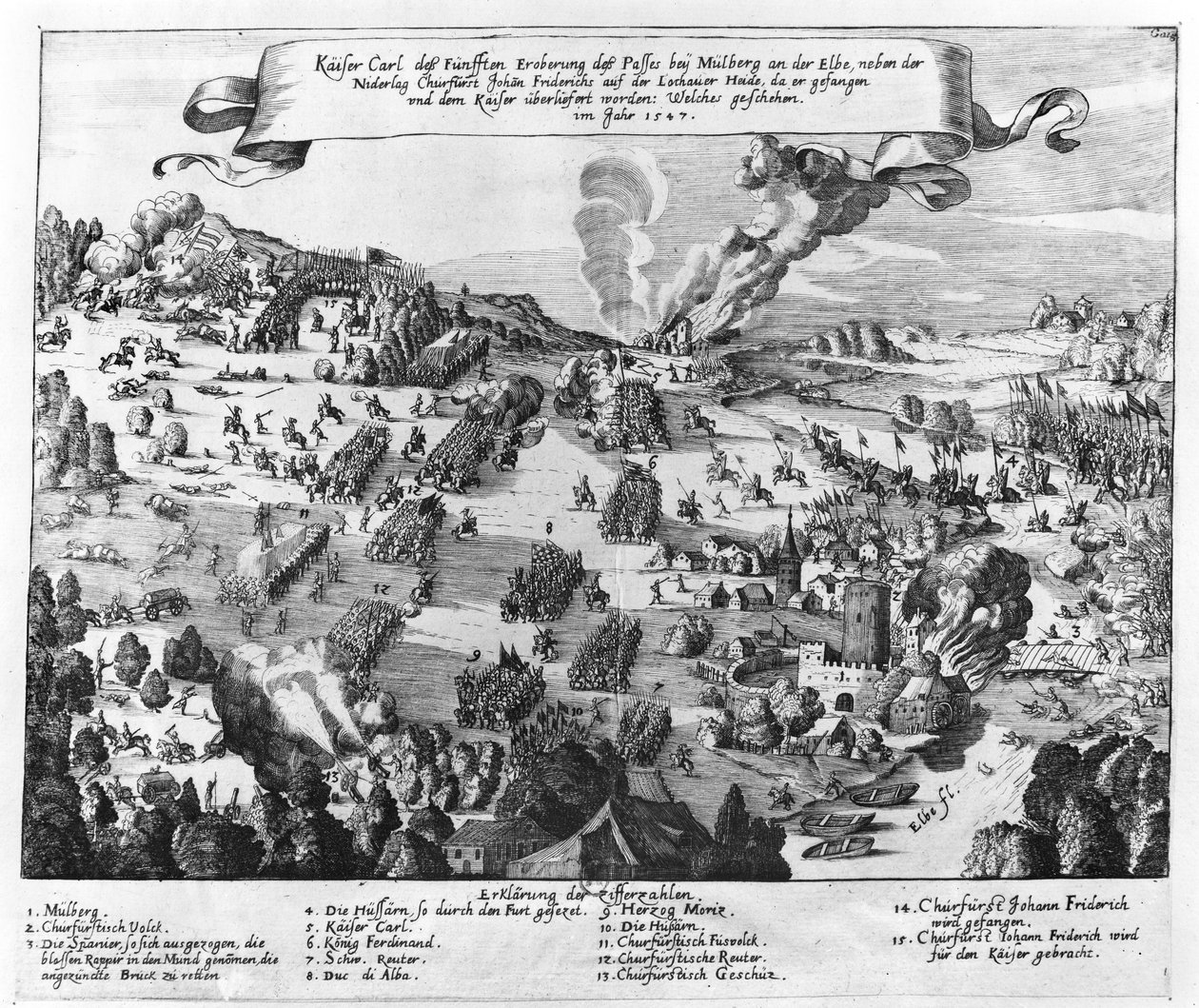Általános kép az 1547. április 24-i muhlbergi csatáról alkotó: German School