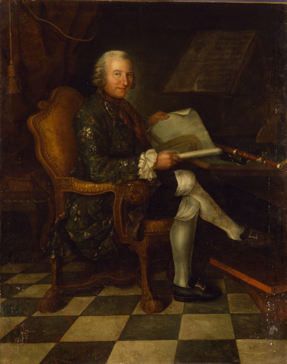 Isaac Egmont von Chasot az íróasztalánál (Nagy Frigyes furulyájával), 1750 alkotó: German School