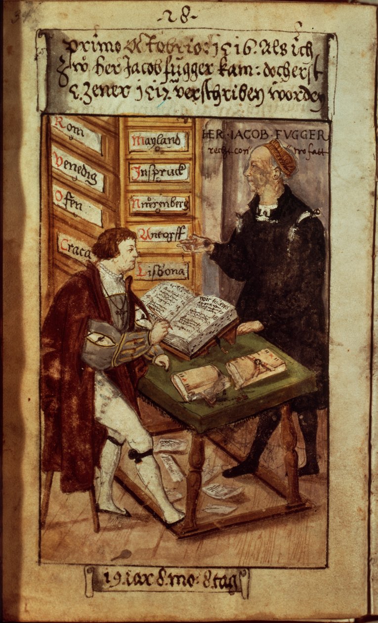 Fugger Jakob az irodájában, 1518 alkotó: German School