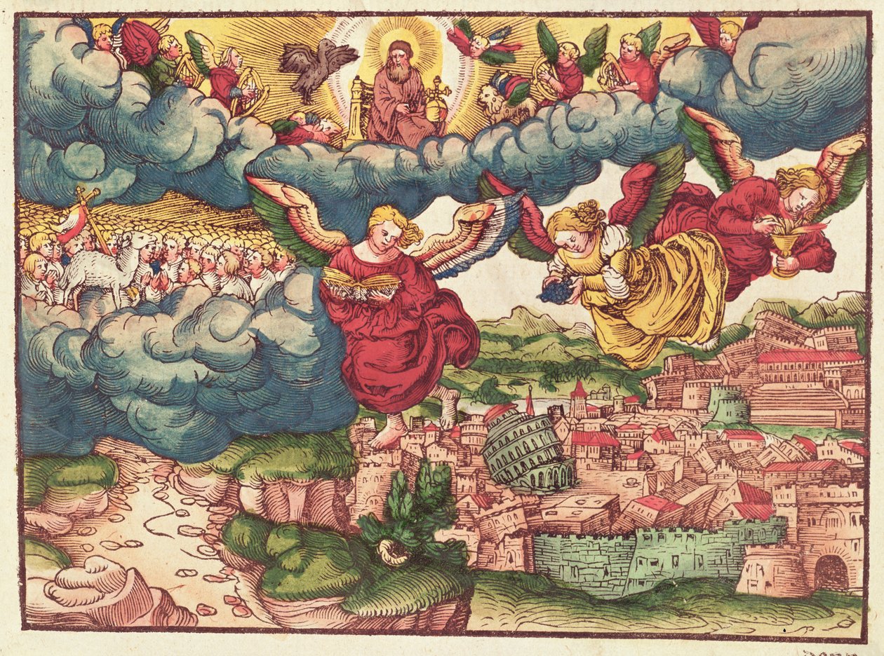 Utolsó ítélet, a Luther Bibliából, 1530 körül (színes fametszet) alkotó: German School