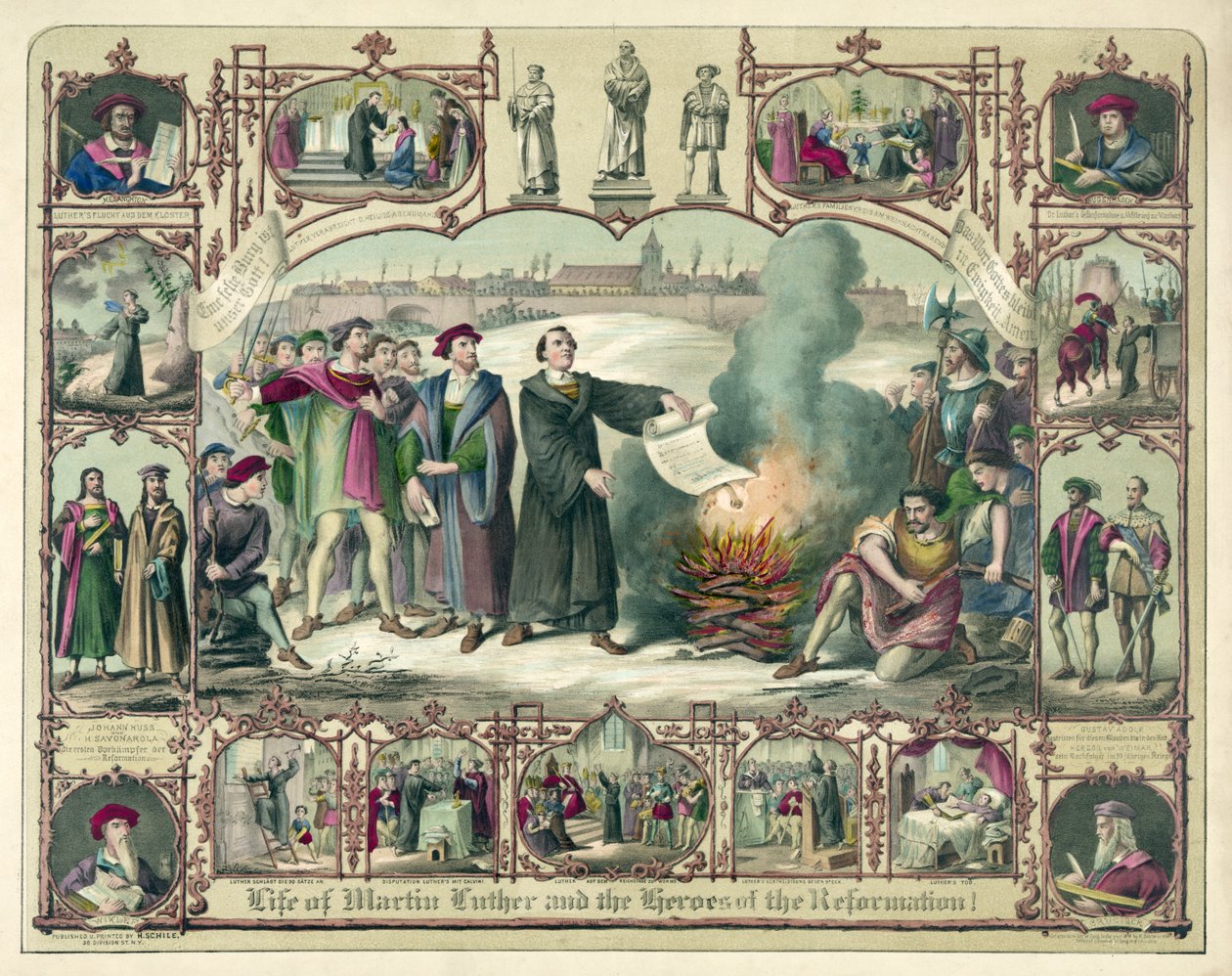 Luther Márton élete és a reformáció hősei!, kocsma. 1874 (színes litográfia) alkotó: German School