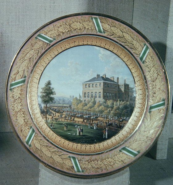 Meisseni tányér, Apsley House jelenetével díszítve, lovassági katonák felvonulásával, 1818 körüli (porcelán) alkotó: German School