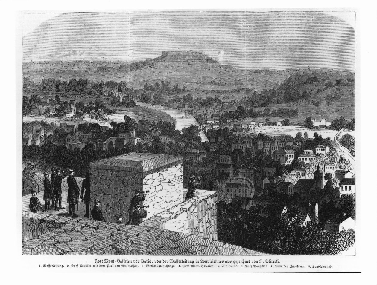 Valerien-hegy Louveciennes-ből, illusztráció az Illustrierte Zeitungból alkotó: German School