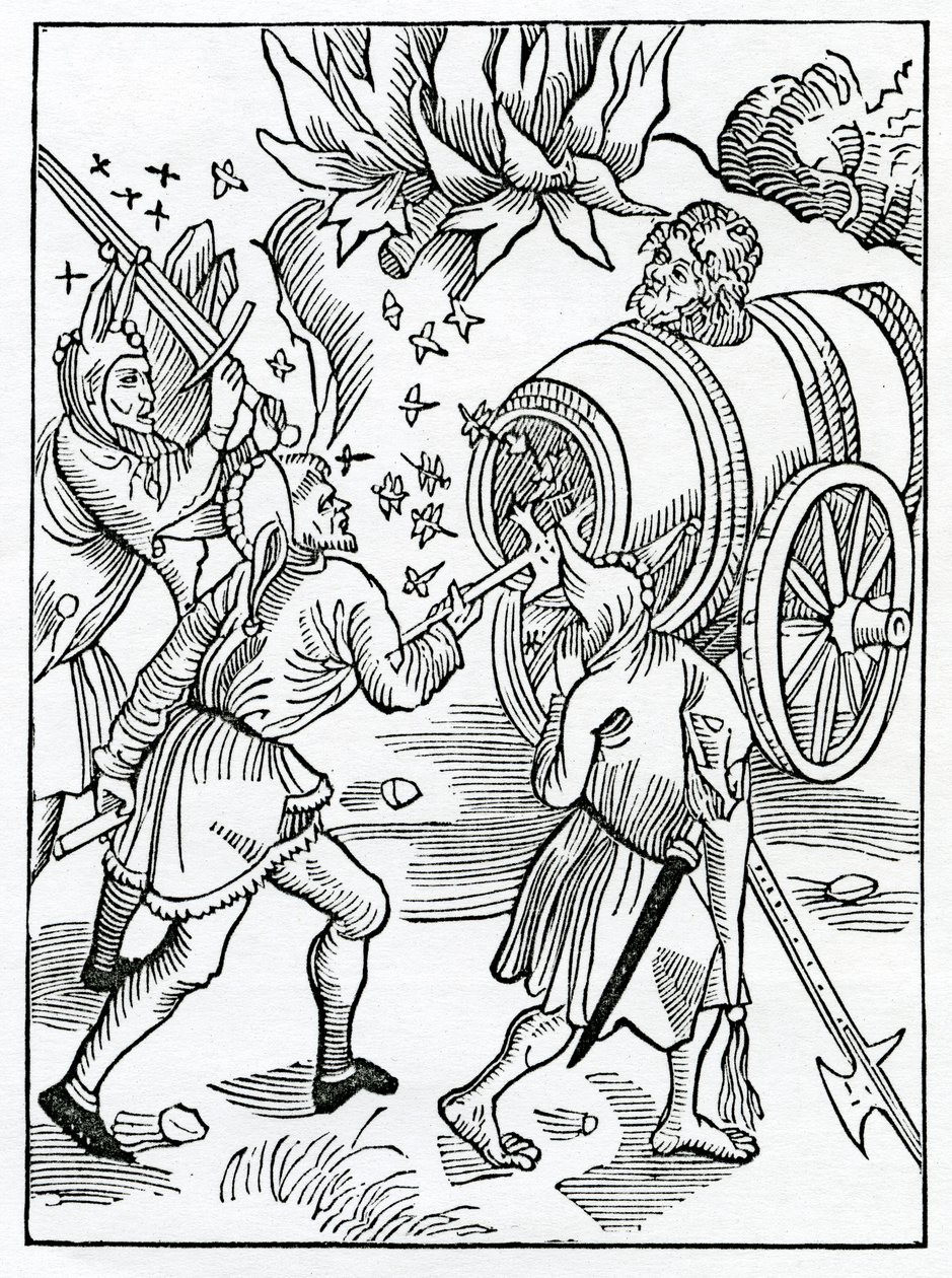 Az irgalmas folyvásról, illusztráció Alexander Barclay „A bolondok hajója” angol fordításából, egy 1874-ben megjelent kiadásból alkotó: German School