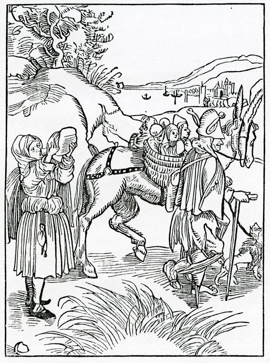 A koldusokról és hiúságukról, illusztráció Alexander Barclay „A bolondok hajója” angol fordításából, egy 1874-ben megjelent kiadásból alkotó: German School