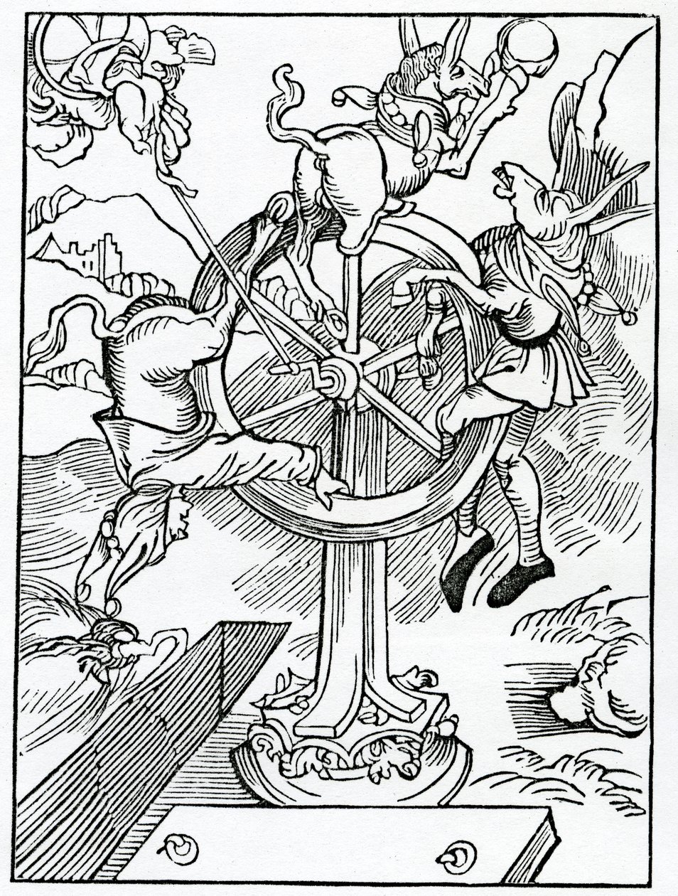 A szerencse mutabilitjáról illusztráció Alexander Barclay „A bolondok hajója” angol fordításából, egy 1874-ben megjelent kiadásból alkotó: German School