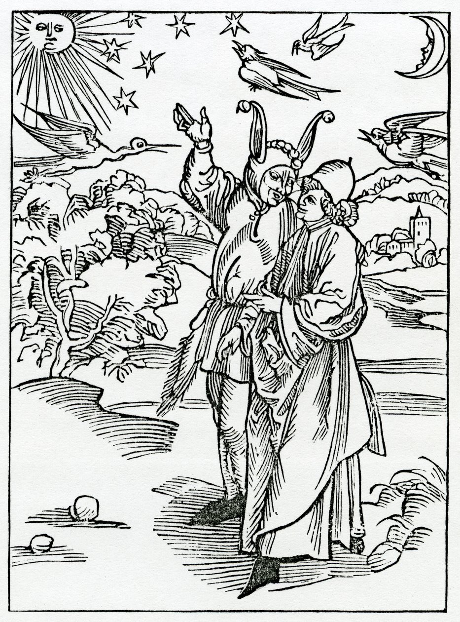 Az asztronómia vayne gyógymódjáról illusztráció Alexander Barclay „A bolondok hajója” angol fordításából, egy 1874-ben megjelent kiadásból alkotó: German School