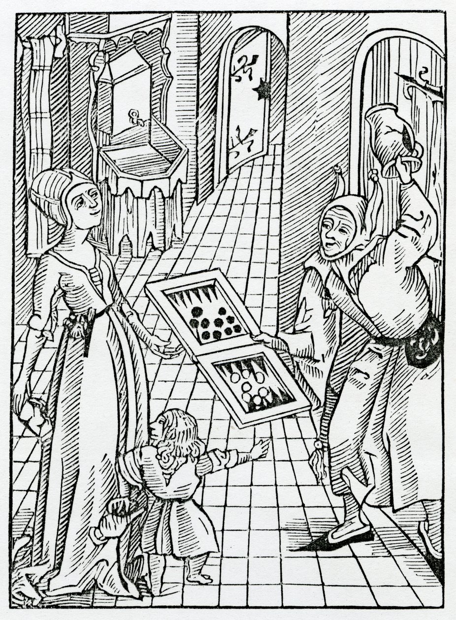 Az idősebbek yll példájáról a fiataloknak, illusztráció Alexander Barclay „A bolondok hajója” angol fordításából, egy 1874-ben megjelent kiadásból. alkotó: German School