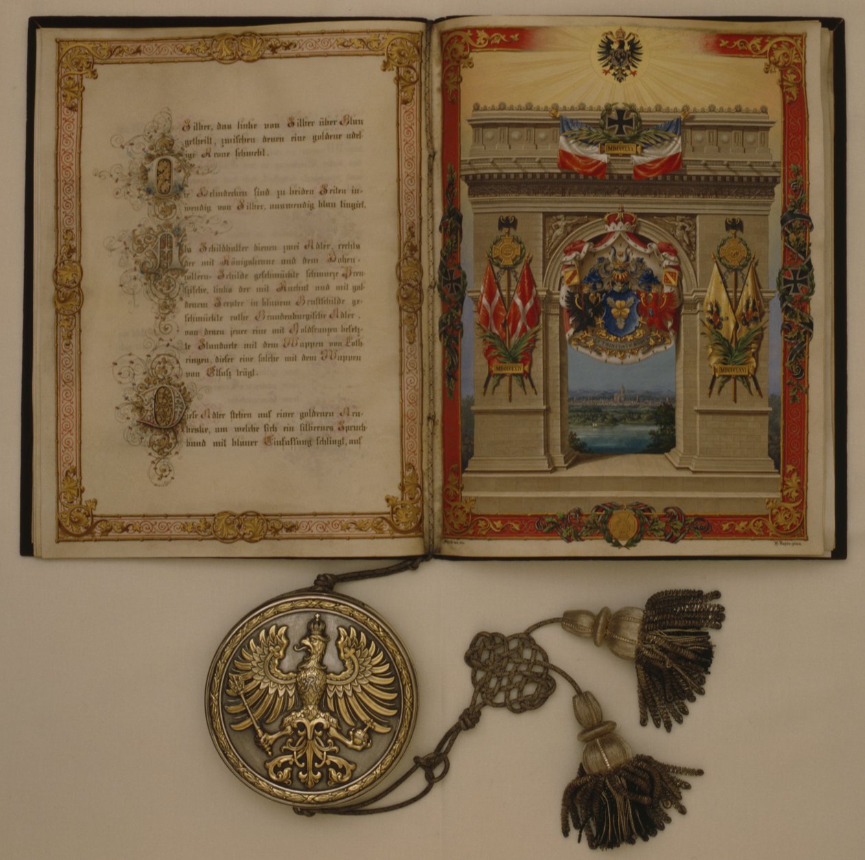 Otto von Bismarck befektetéséről szóló hercegi oklevél, 1871. március 21-én (vegyes technika) alkotó: German School