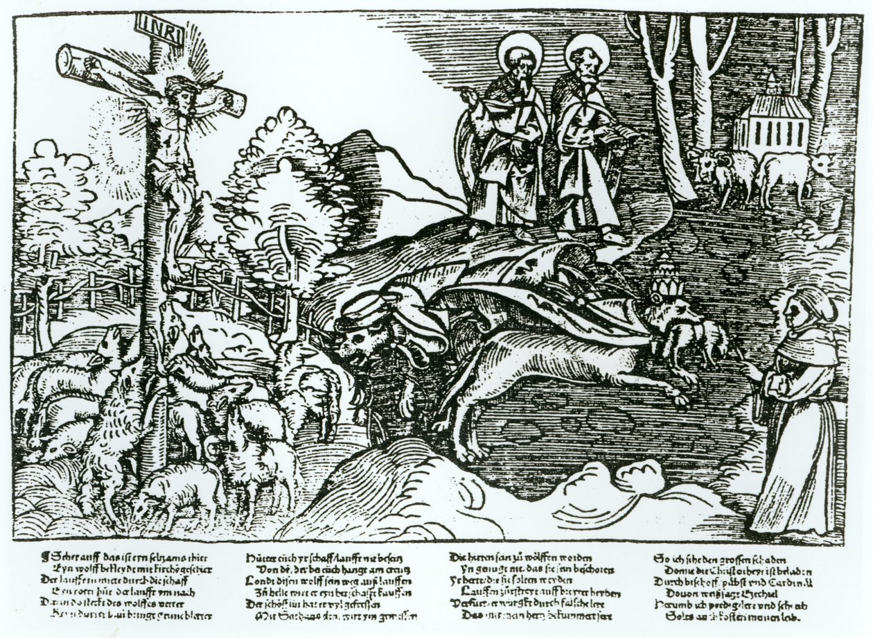 Római katolicizmus és lutheranizmus szembeállítva, 1520-21 körül alkotó: German School