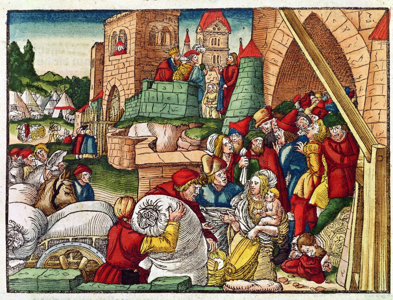 Samária ostrom alatt, a Luther Bibliából, 1530 körül (színes fametszet) alkotó: German School