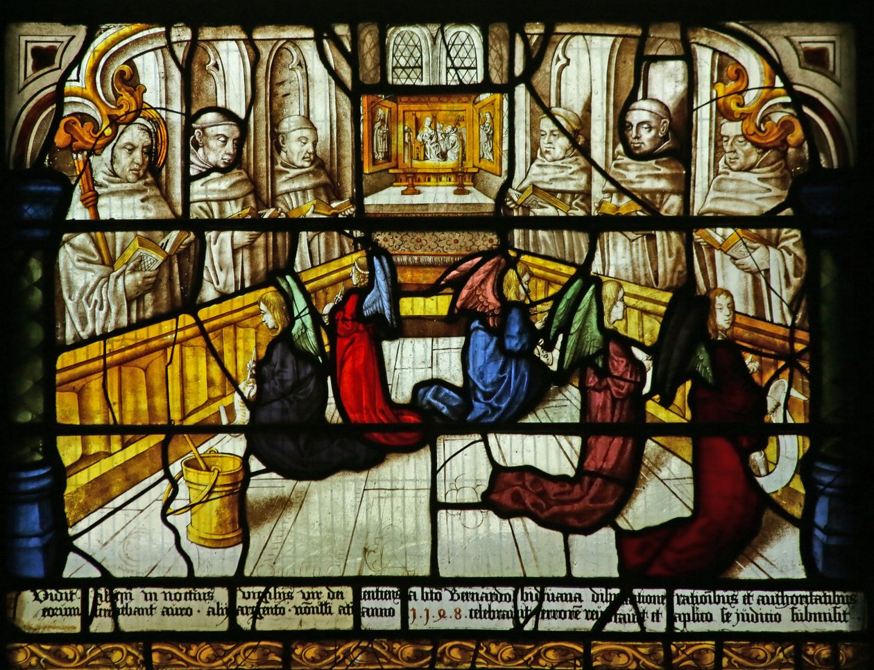 Szent Bernát látomásában angyalok figyelik a szerzetesek éneklését, 1500 körül alkotó: German School