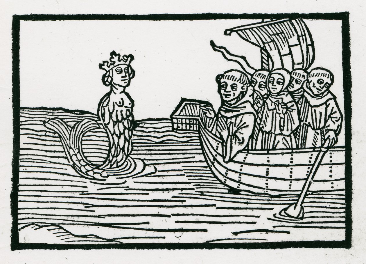 Szent Brendán és a szirén, illusztráció a "Szent Brendán utazása" című könyvből, 1499. alkotó: German School