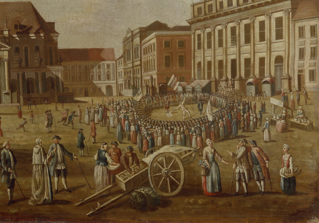 Utcai előadóművészek az Alter Marktban, 1771 (részlet a 330438-as számból) alkotó: German School
