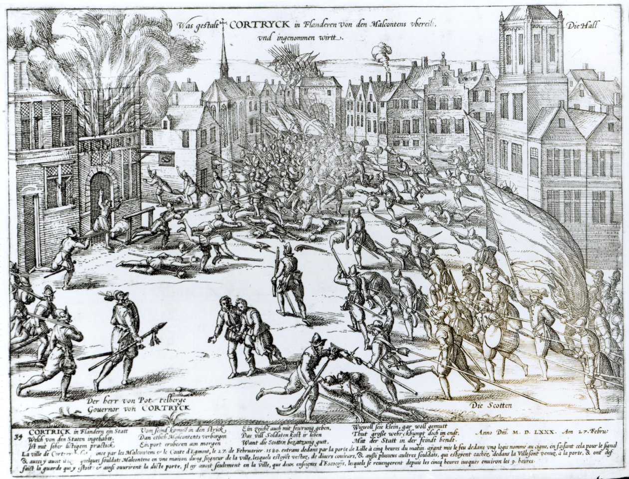 Courtrai csata a franciák és a flamandok között, 1580 alkotó: German School